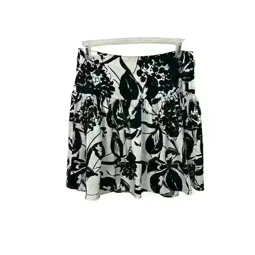 Maurices Womens SZ 9 Navy White Floral Circle & Skater Skirt Side Zipper A-Line
